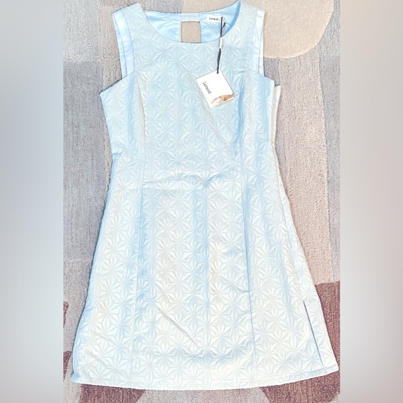 NWT Anthropologie | Lavand. Sleeveless Powder Blue Floral Jacquard Sheath Dress - Picture 3 of 6